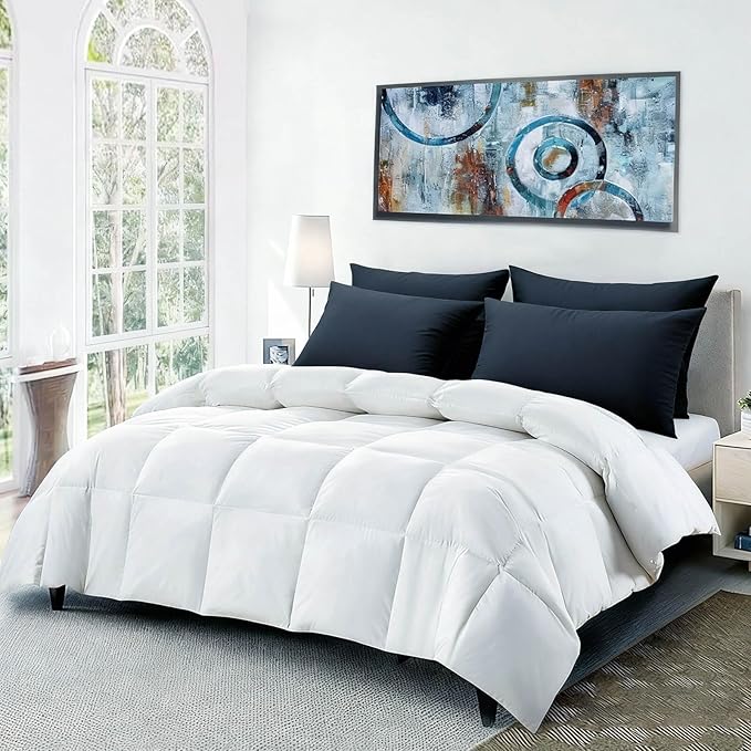 Flat Ultra Thin Bed Pillows Queen Size Pillow Set of 2 Extra Soft Down Alternative for Stomach Side Back Sleeper Dark Blue 20x30inches