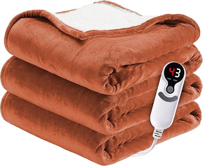 Electric Heated Blanket Full Size 72"x84" - Microplush & Sherpa Fabric Dual-Sided, 6 Heat Settings & 1-10 Hours Auto Off, Soft & Cozy Warming Throw for Home, Office, or Bed, Machine Washable, Caramel