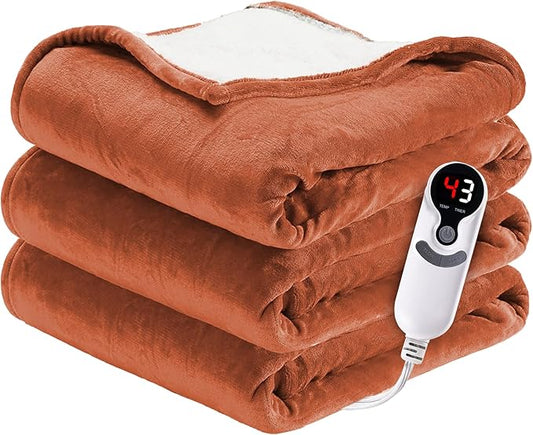 Electric Heated Blanket Full Size 72"x84" - Microplush & Sherpa Fabric Dual-Sided, 6 Heat Settings & 1-10 Hours Auto Off, Soft & Cozy Warming Throw for Home, Office, or Bed, Machine Washable, Caramel