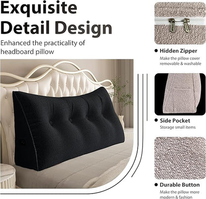 10 lbs Thickened Wedge Pillow Headboard Body Positioner Bed Wedge Pillow Backrest Support Triangular Headboard Pillow for Sleeping with Side Pocket Velvet Positioning Support Velvet Black Full
