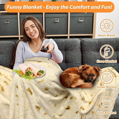 HDFK Tortilla Blanket Adult Size Beige Yellow Double Sided Throw Taco Realistic Food Blankets Lightweight Flannel Fleece White Elephant Funny Gifts for Kids 60 inches for Women Cozy Soft Teen Novelty