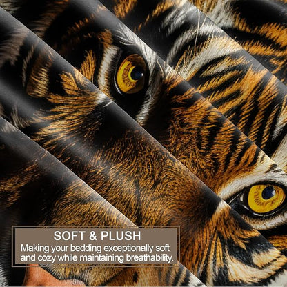Americas Tiger Duvet Cover Twin Size, African Tiger Bedding Set 2 Piece Kids and Adults Tropical Wild Animal Patterned Comforter Cover with Zipper Ties & 1 Pillowcases
