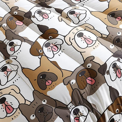 QOOMO Kawaii Dog Comforter Full Size,Dogs Comforter Set for Kids Teens Girls Boys,3Pcs Bedding Set Printed Comforter with 2 Pillowcases,Down Alternative,Soft and Lightweight，Full Size