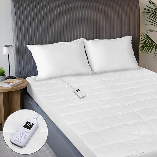 Sunbeam Premium Quilted Electric Heated Mattress Pad, 54" x 75", 12 Heat Settings, 12-Hour Selectable Auto Shut-Off, Warmth for Restful Sleep, Machine Washable, White
