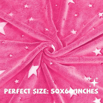 Glow in The Dark Blanket for Kids Unique Birthday Gifts for Girls Boys Teens Soft Cozy Warm Fuzzy Cute Throw Blanket All Seasons Pink Glowing Stars Blankets for Couch Sofa Bed 50"×60"