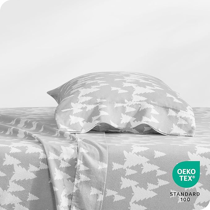 Bare Home Flannel Sheet Set Prints, 100% Cotton, Velvety Soft Heavyweight - Christmas Sheets - Double Brushed Flannel for Extra Softness & Comfort - Deep Pocket - Holiday Sheets (Twin, Winter Trees)