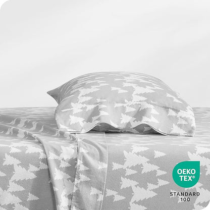 Bare Home Flannel Sheet Set Prints, 100% Cotton, Velvety Soft Heavyweight - Christmas Sheets - Double Brushed Flannel for Extra Softness & Comfort - Deep Pocket - Holiday Sheets (Twin, Winter Trees)