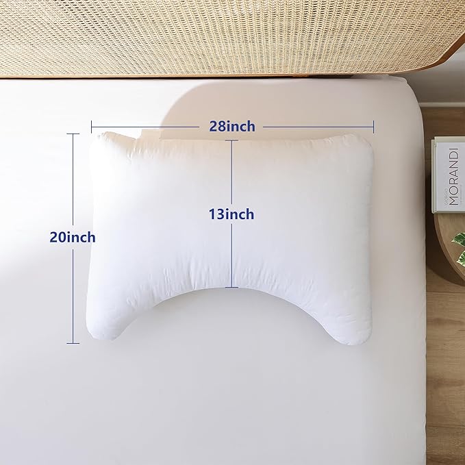 Shatex Neck Pillow Queen Size 28 x 20 inch, Curved Extra Firm Bed Pillow with Adjustable Insert Provides Stronger Support - for Back, Stomach & Side Sleepers