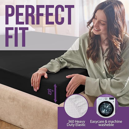 Earth Grounding Sheets King Size with 12% Silver Fiber & 4% Silk & 84% Organic Cotton - Black - Grounded Well Bed Sheet - Conductive Fitted Sheet for Better Sleep