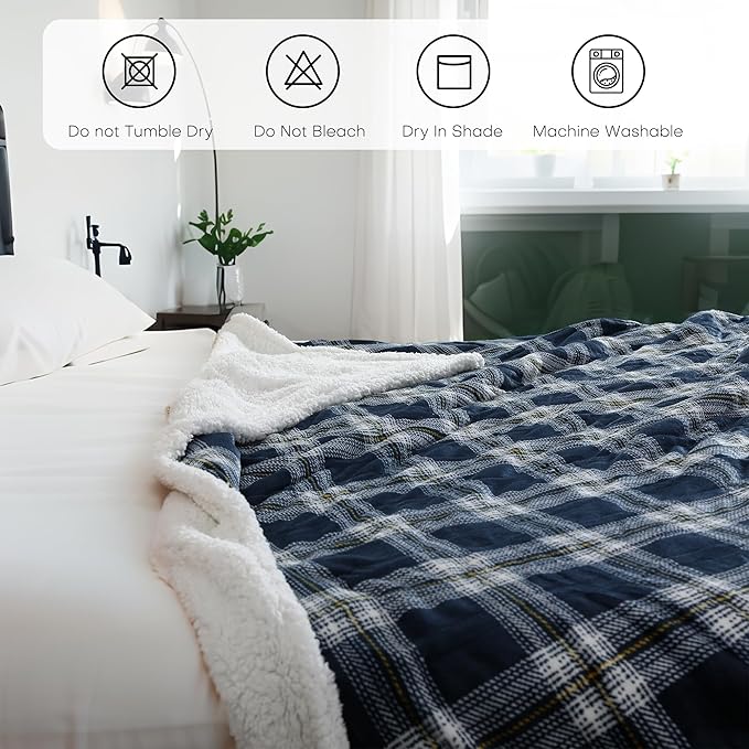 Electric Heated Blanket Full Size 72"x84" Microplush & Sherpa Fabric, Machine Washable 4 Heat Settings & 10 Hours Auto Off - Geometry Lattice