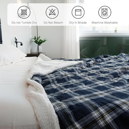 Electric Heated Blanket Full Size 72"x84" Microplush & Sherpa Fabric, Machine Washable 4 Heat Settings & 10 Hours Auto Off - Geometry Lattice