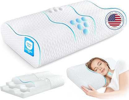 Cervical Neck Pillow for Pain Relief- Queen Size Cooling Pillow for Sleeping, Memory Foam Pillows for Neck Shoulder, Ergonomic Adjustable Contour Bed Pillow for Side, Stomach & Back Sleepers