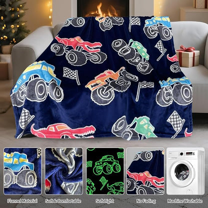 TEHALK Monster Truck Blanket for Boys/Girls/Kids/Toddler/Baby, Monster Truck Toys for Boys Age 3-12, Car Blanket for Birthday/Unique Gifts 50"x 60"