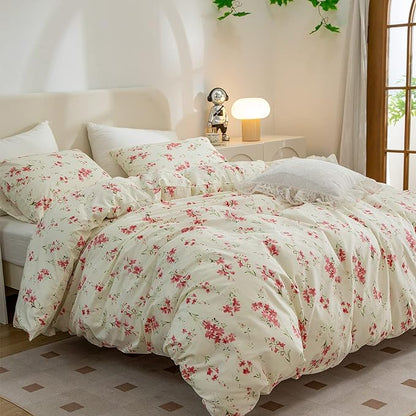 Floral Duvet Covers Queen, 100% Soft Microfiber Chic Floral Bedding Sets Queen 3 Pieces Flower Duvet Cover Queen for All Seasons, 1 Duvet Cover and 2 Pillowcases with Zipper Closure (Floral, Queen)