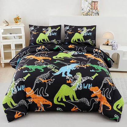 RYNGHIPY Dinosaur Comforter Set Twin Size 3Pcs Dinosaur Bedding Set for Kids Boys Girls Microfiber Boys Bedroom Set 1 Comforter with 2 Pillowcases (Multi,Twin)