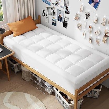 ELEMUSE 3 Inch Cooling Memory Foam Mattress Topper Twin XL, College Dorm Room Essentials, 2 Inch Pressure-Relief Memory Foam and 1 Inch Thick Soft Viscose Made from Bamboo Pillow Top for Hot Sleepers