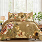 Drucon Brown Floral Quilt Set King Size 3 Pieces Brown Botanical Flower Quilt Coverlet Set Soft Microfiber Lightweight Quilted Bedspread for All Season 104"x90"