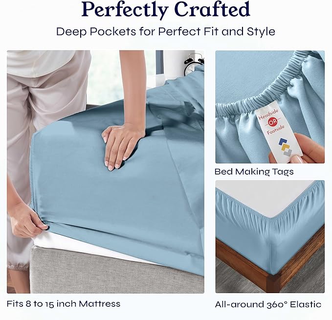 California Design Den Soft Twin Sheets Set - 400 Thread Count Sateen, Natural 100% Cotton Sheets, Deep Pockets, and Durable Bedding Set for Dorm Rooms & Adults - Sky Blue