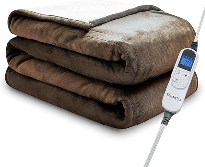 Electric Blanket Full 72"x84" Heated Electric Blankets 10 Heating 12 Time Settings Levels 8 Hours Auto Off Fast Heating and Overheat Protection ETL Certified Machine Washable,Dark Brown