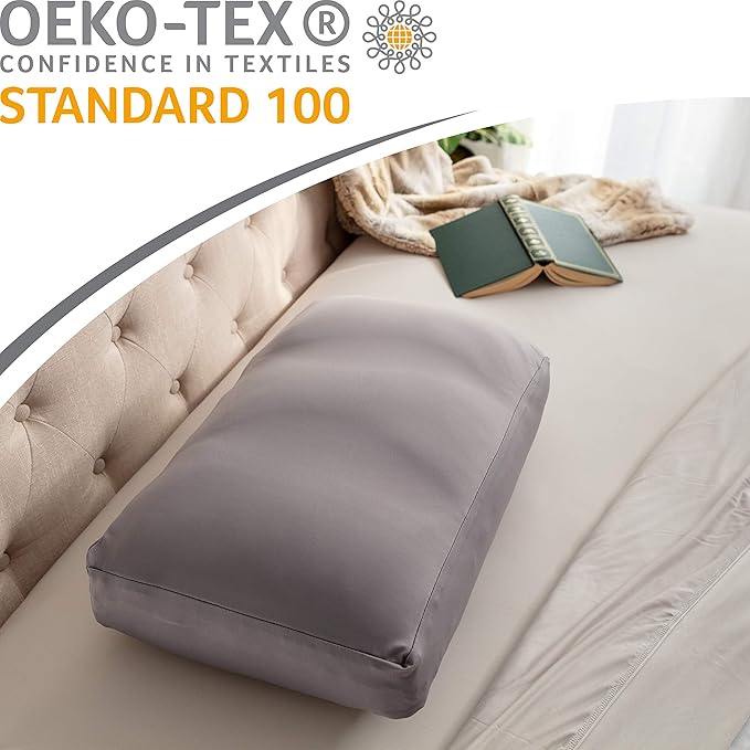 PILLOWY Premium Microbead Bed Pillow, Medium Extra Fluffy But Supportive - Ultra Comfortable Sleep with Silk Like Anti Aging Cover 85% Spandex/ 15% Nylon Breathable, Cooling Stone Gray
