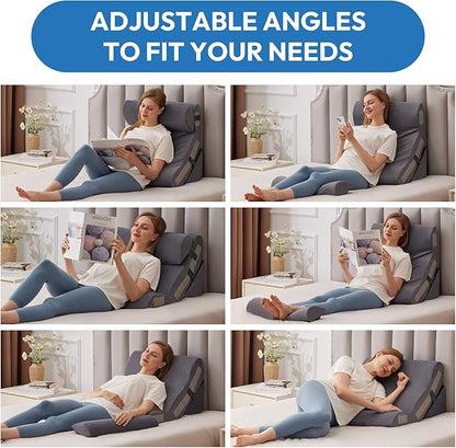 3PCS Wedge Pillow Set for After Surgery, Back Pillow for Bed Sitting up, 10-in-1 Foam Wedge Pillow for Acid Reflux & Back Pain Relief, Post Surgery Pillow for GERD & Snoring, Plush Grey