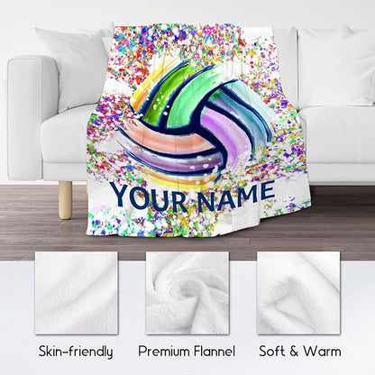 Personalized Volleyball Blanket Gifts with Name - 60"x80" Sports Throw Blanket for Adults, Kids - Colorful Soft Plush Throws for Bed, Couch & Living Room