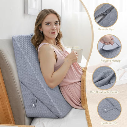 Bed Wedge Pillow for Sleeping, Adjustable Wedge Pillow Set for After Surgery, Elevated Triangle Pillow for Acid Reflux and Back Pain Relief, Post Surgery, Snoring, Back Suppor (Gray-01)