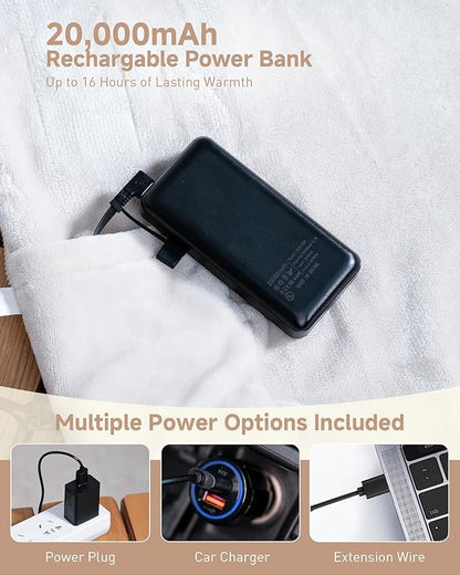 Cordless Heated Blanket with Hood, USB Battery Powered Heated Wearable Blanket with 9 Heating Zones, 20000 mAh Power Bank, 3 Levels, Portable Heated Throw Blanket, Heated Shawl