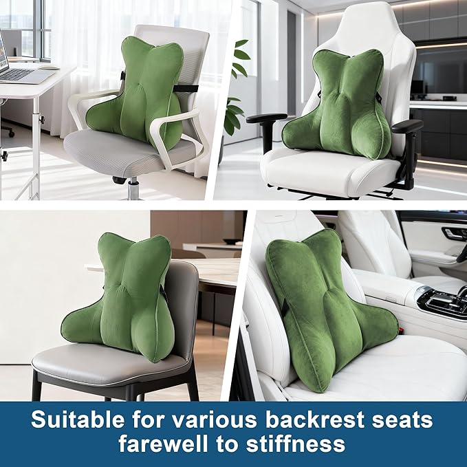 Lumbar Support Pillow for Lower Back Pain Relief – Multi-Functional Ergonomic Lumbar Cushion, Reading Pillow for Office Chair, Car Seat & Sofa,Olive Green