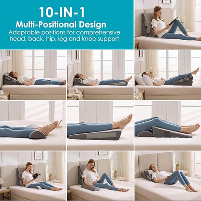 3Pcs Wedge Pillow Set for After Surgery,Acid Reflux Relief, Adjustable Bed Wedge Pillows for Sleeping,Anti Snore, Memory Foam Triangle Pillow for Back&Neck&Shoulder Pain Relief, Grey