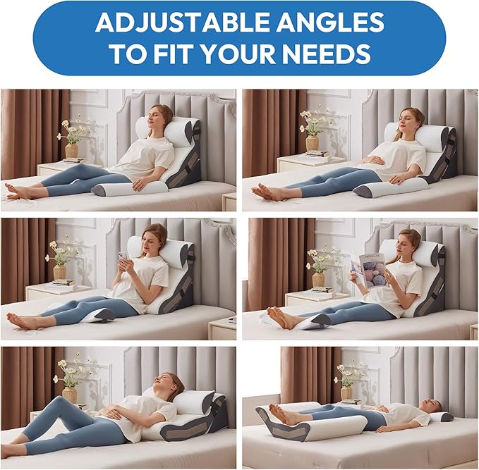 4PCS Wedge Pillow Set for After Surgery, Back Pillow for Bed Sitting up, 10-in-1 Foam Wedge Pillow for Acid Reflux & Back Pain Relief, Post Surgery Pillow for GERD & Snoring, White