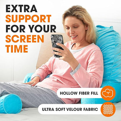Cheer Collection Reading Pillow Chair - Chair Pillow with Arms and Detachable Neck Bolster for Bed & Couch - Machine Washable, Sky Blue