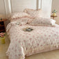 BuLuTu Pink Floral Princess Duvet Cover Set King Size, Vintage Farmhouse Style Lace Ruffled Comforter Cover with Zipper and 4 Ties, 100% Cotton Muslin Bedding Set King for Girls Women
