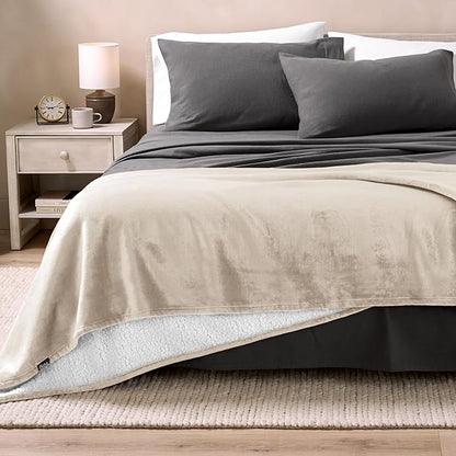 Bare Home Sherpa Fleece Blanket - King Size - Blanket for Bed, Sofa, and Couch - Warm & Lightweight - Fluffy & Soft - Reversible (King, Oyster)