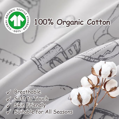 Simple&Opulence 100% Organic Cotton Duvet Cover for Kids Teens, 4 Pieces Soft Comforter Cover with Zipper Closure Cool Boy Girl Baseball Bedding Set - Sports, Full/Queen