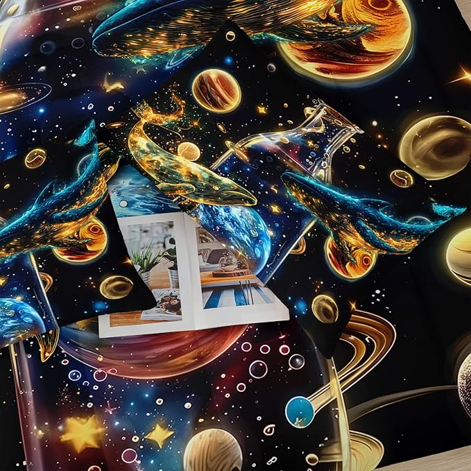 Galaxy Queen Bed Comforter Set，Queen Size Kids Bedding Set Ocean Theme Boys，Outer Space Quilt Queen Size，with 1 Comforter with 2 Pillow Case