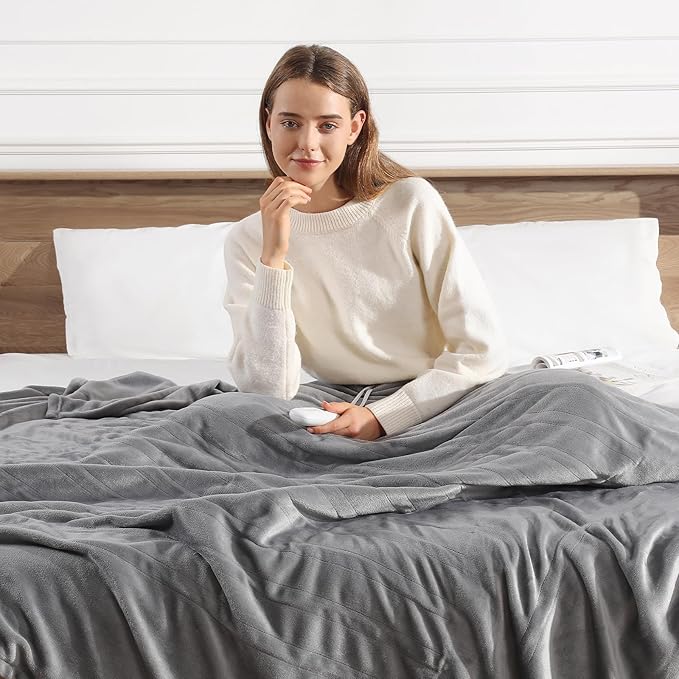 Heated Blanket Queen Size Electric Blanket 84''X90'' - Soft Plush Premium Flannel with Dual Controllers, 5 Heating Level & 10 Hour Auto Off, ETL & FCC Certified, Warm Gifts for Grandma, Grey