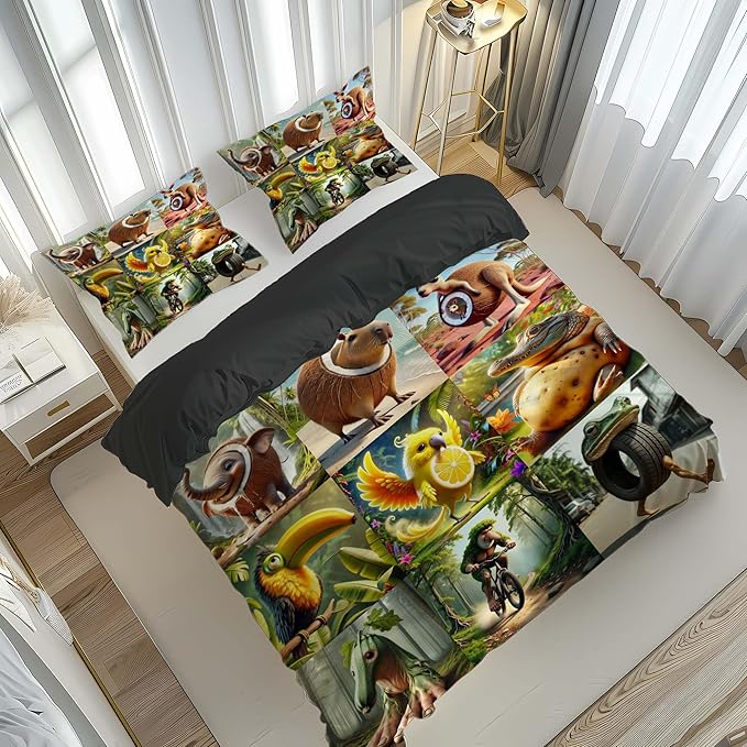 Italian Brainrot Bedding Duvet Cover Set,Funny Fusion AnimalsTwin Full Queen King Comforter Cover Bedding Set for Kids Boys Bed Decor Gifts ﻿ (Color 11,King (104" x 90"))
