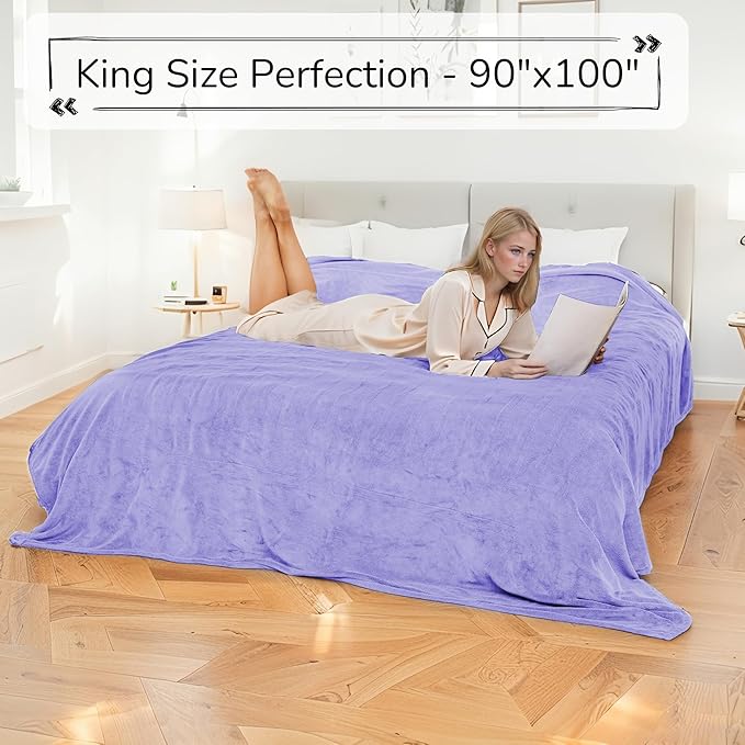 Electric Heated Blanket King Size 90"x100" - Dual-Sided with Microplush & Sherpa Fabric, 4 Heat Settings & 10 Hours Auto Off, Dual Controller, Machine Washable - Light Purple