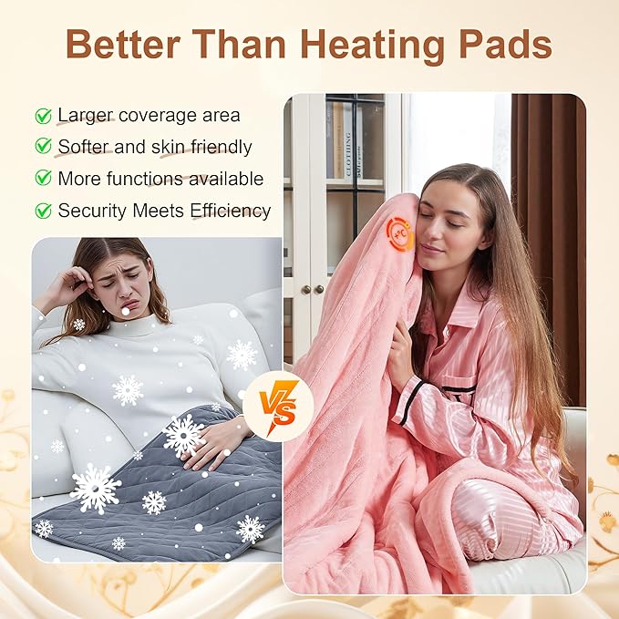 Electric Blanket Heated Twin Size, Ultra-Soft 84" x 62" Heating Blankets, Fast, Even & Efficient Heating, 1-12 Hours Auto-Off and 6 Heatin Settings, UL Listed for Safety, Warm Gift for Grandma