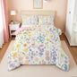 Erosebridal Cute Rainbow Flower Twin Bedding Set for Girls Kids Women,Colorful Boho Floral Comforter Set Rustic Home Decor,Bohemian Wildflower Quilt Bed Set Wild Flowers Bed Comforter Set 2Pcs