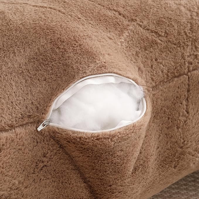 Reading Pillow for Sitting in Bed, Large Backrest Reading Pillow with Arm Rest,Back-Rest Support Cushion for Sit Up on Couch, Sofa, and Floor, Dorm Essentials (Khaki Faux Fur, Standard(17"))