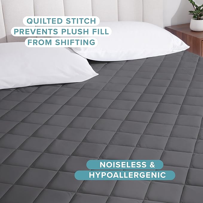 Bare Home King Quilted Fitted Mattress Pad - Cooling Mattress Cover - Easily Washable - Elastic Fitted Cover for Mattress - Stretch-to-Fit up to 15 Inches Deep (King, Grey)
