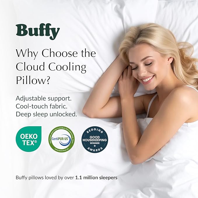 Buffy Cloud Cooling Pillow, 2nd Gen Adjustable Foam Pillow, Ice Cold All Night, CertiPUR-US® Certified, Washable Cover, Standard & King Sizes (King)