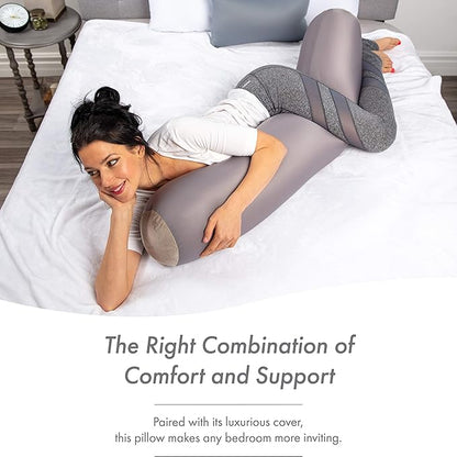 Straight Body Pillow, Full Size Premium Microbead,Side Sleeping/Maternity Pregnant Women, Supportive,Fluffy, Breathable, Cooling, 85/15 Spandex/Nylon Silky Feel Anti-Aging - 48 X 8 - Stone Grey