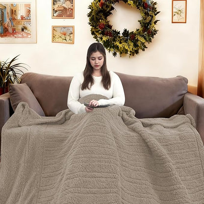 Electric Heated Blanket Full Size 72"×84" with 6 Heating Levels & 1-10Hs Auto Off, Heating Blanket Double Sided Plush Sherpa, Fast Heating, Machine Washable for Christmas Gift - Light Brown