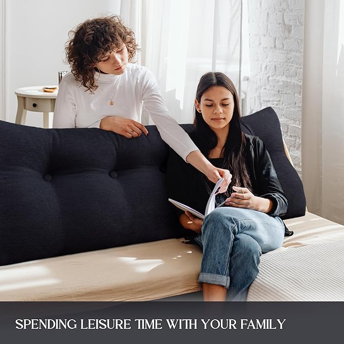 11 lbs Thickened Headboard Pillow Wedge Pillow Headboard Reading Pillow Bed for Comfortable Backrest Reading Triangular Pillow with Side Pocket Backrest Pillows for Sitting in Bed Black Queen