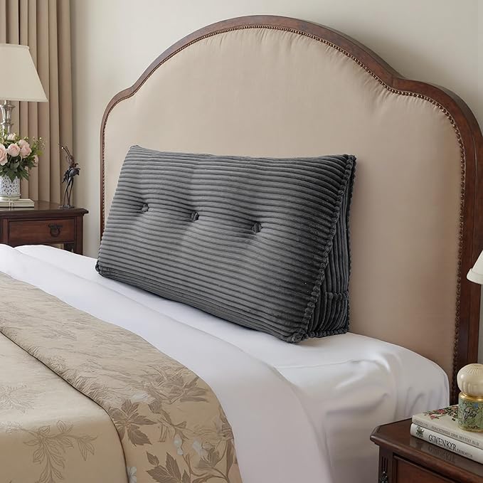Headboard Wedge Pillow, Large Triangular Reading Pillow for Bed, Backrest Support Bolster for Sitting Up, Long Bed Rest Pillow with Removable Cover