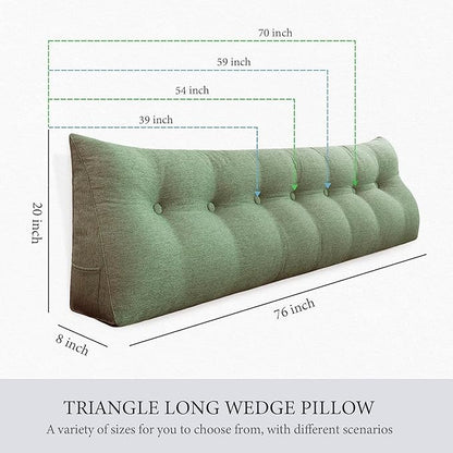 Headboard Pillow Wedge Queen Size Large Bolster Pillow for Bed Triangle Reading Pillow Back Support Pillow for Sitting Up in Bed XXL Couch Daybed Bed Rest Backrest Cushion Linen Sage Green