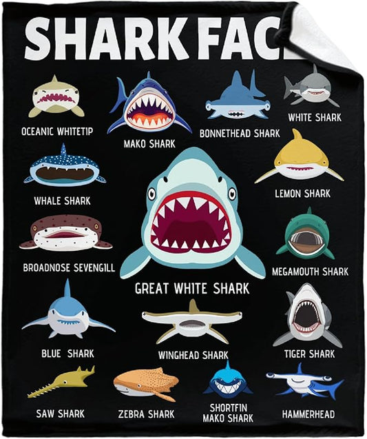 Shark Blanket Gifts for Kids Adult Shark Lovers Shark Faces Blanket Super Soft Warm Fleece Flannel for Travel Beach Sofa Shark Room Decor Christmas Birthday Easter 80"X60"-L